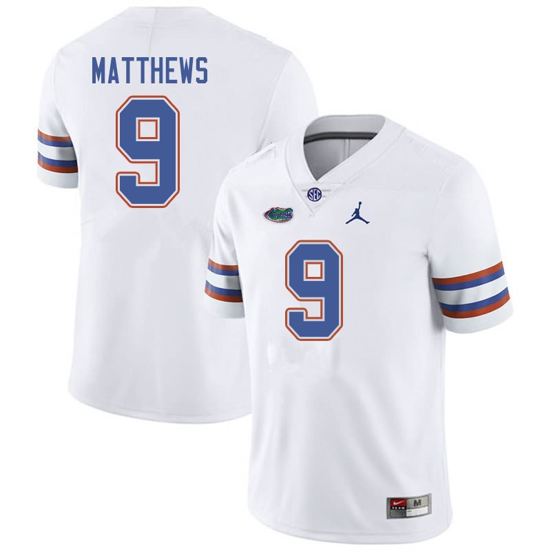 NCAA Florida Gators Luke Matthews Men's #9 Jordan Brand White Stitched Authentic College Football Jersey YKF3364BC